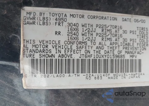 2000 Lexus Rx 300 from USA, damaged, VIN JT6HF10UXY0159685